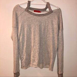 Distressed collar sweatshirt